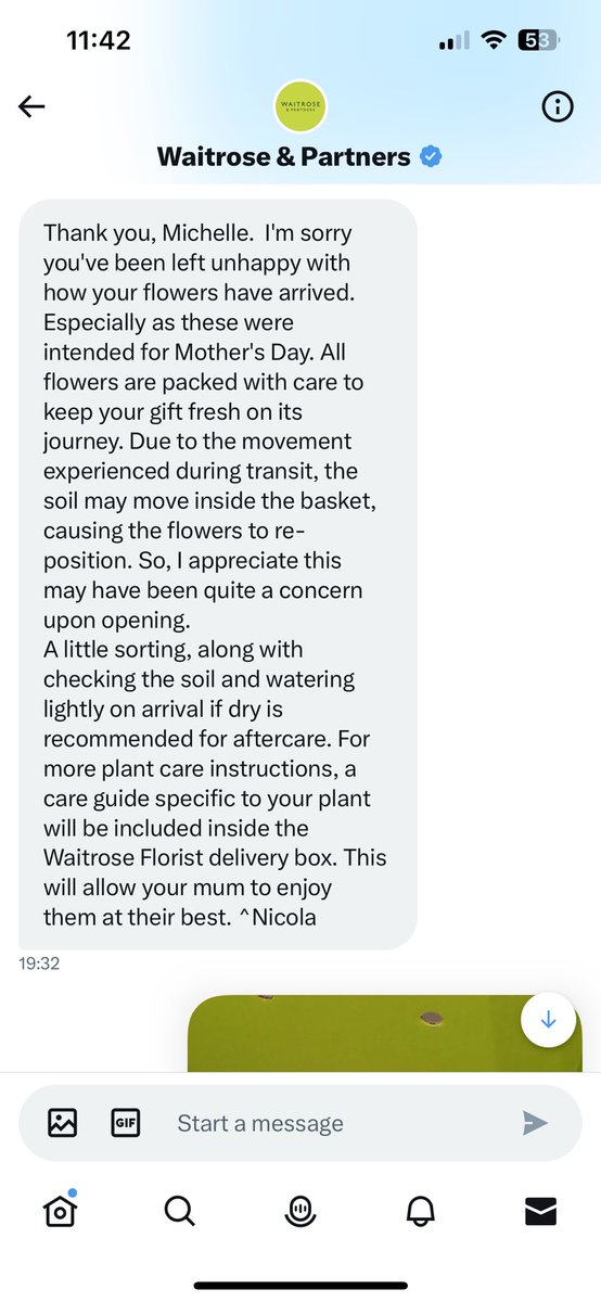 shellenunn's tweet photo. @waitrose flowers 4 Mother’s Day told soil can move just rearrange.roses half dead refund eventually given but not 4 delivery spoilt day as nothing to give her just wanted to make it nice after she’s not been well 😢 @TheSun @MetroUK @thismorning @MartinSLewis https://t.co/mLjjdz6g7R
