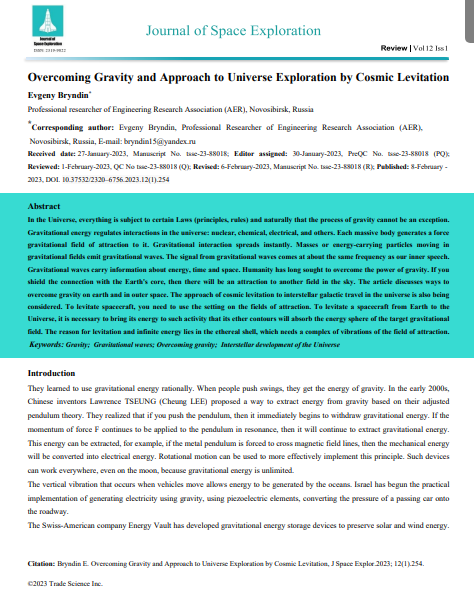 JournalofSpace3's tweet photo. Latest Article Published- Overcoming Gravity and Approach to Universe Exploration by Cosmic Levitation.
Corresponding Author-Evgeny Bryndin
Link:https://t.co/aL6sgafd5O
#Space #submissions #SPACEID #SpaceDoMuka #SpacesHost https://t.co/2YhSKmZIm2