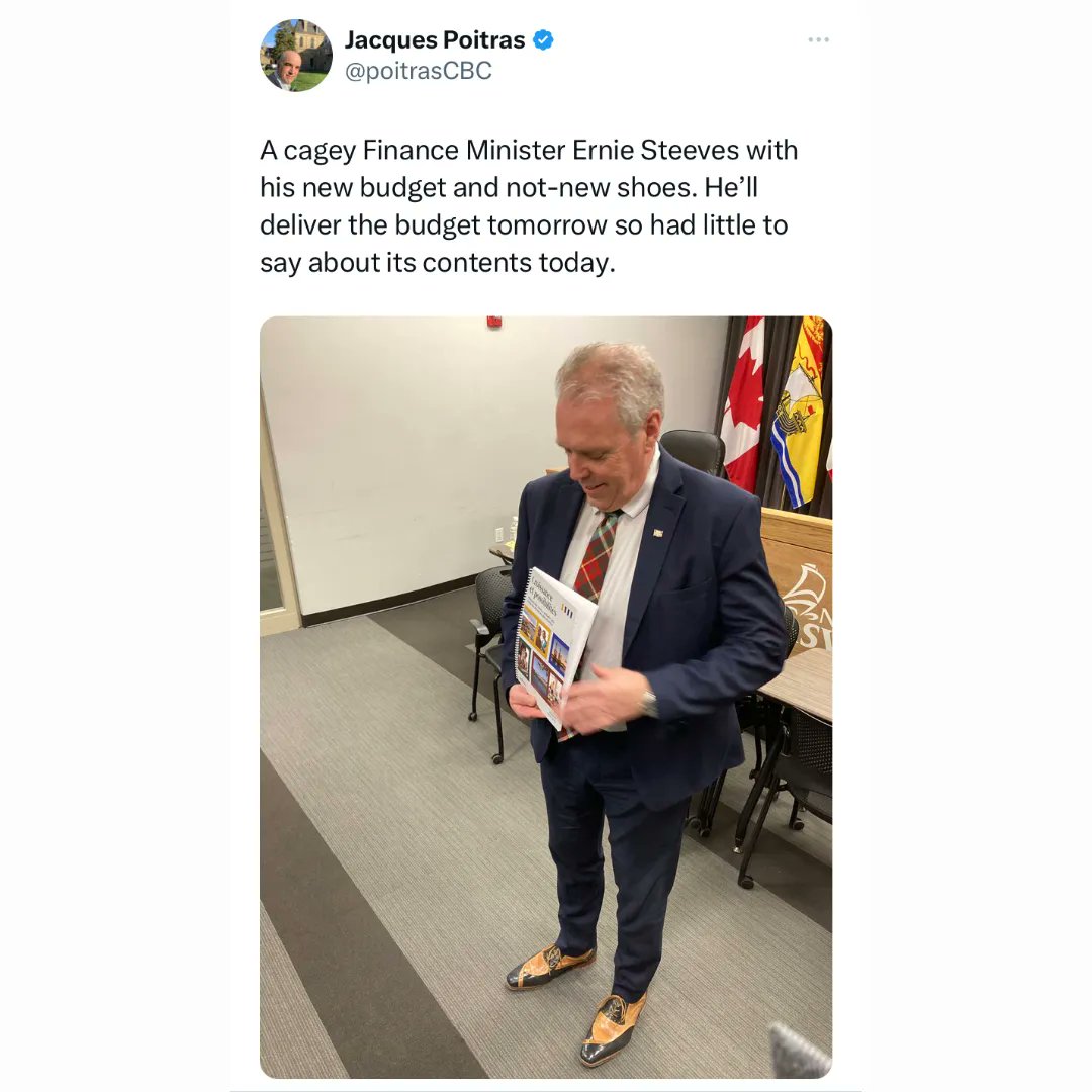 BlowingItPod's tweet photo. This man and his sartorial choices will be announcing #nbpoli’s 2022-2023 budget later today https://t.co/gFlv8wM8sF