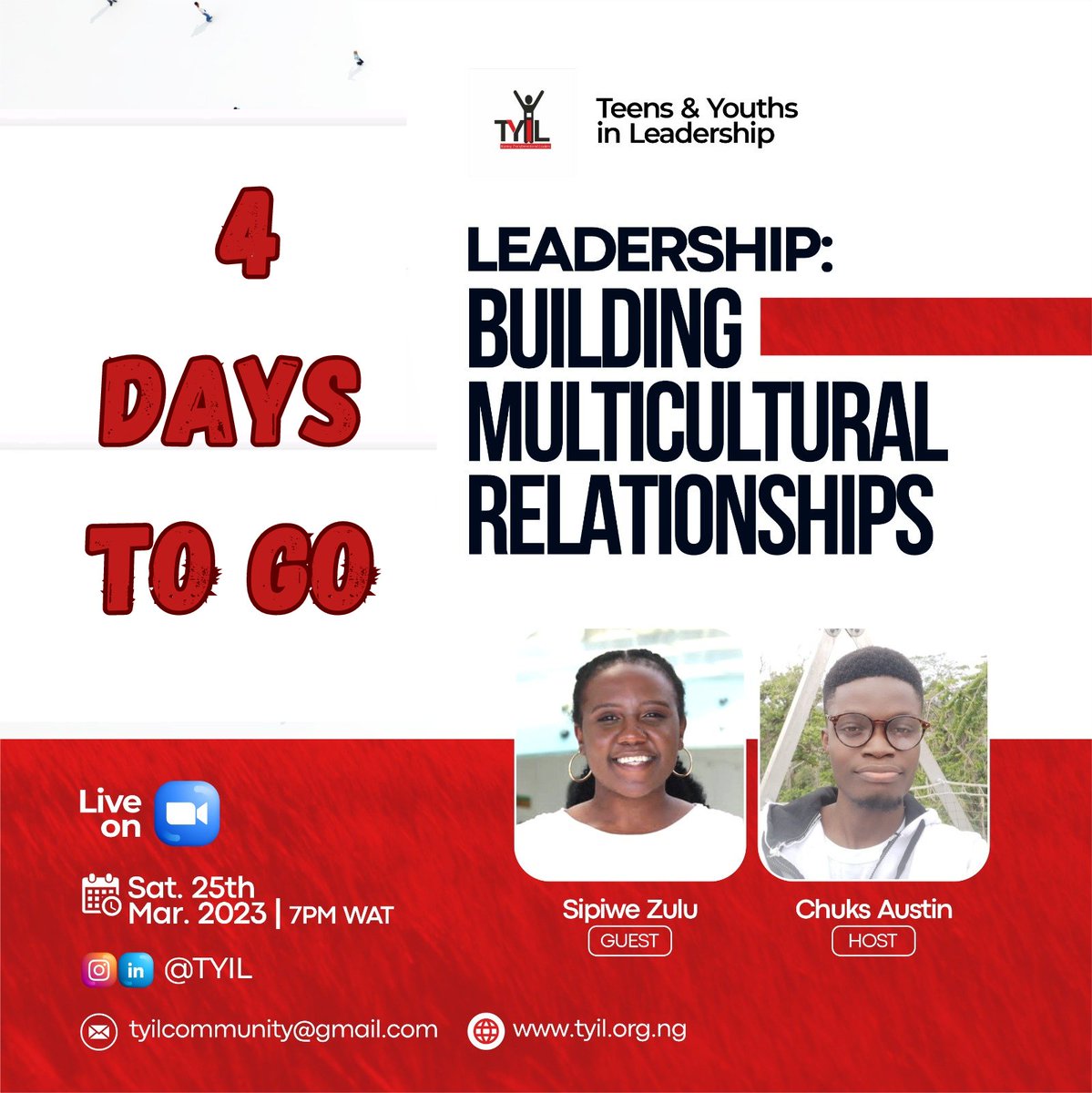 tyil_community's tweet photo. Calling all young leaders! 🎉🎉

Join us for a session on building multicultural relationships and developing leadership skills through diversity.
Don't miss out on this opportunity!

Kindly Register Today: https://t.co/6fLVAabywt https://t.co/d9PaoCicjV