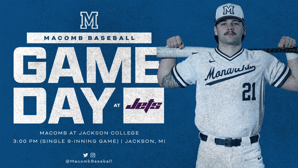 𝔾𝔸𝕄𝔼 𝔻𝔸𝕐

<a href="/MacombBaseball/">Macomb Baseball</a> (2-9) travels to Jackson to open the conference slate against the Jets!

🆚 Jackson College (6-7)
🚐 2111 Emmons Rd, Jackson
🕒 3:00 PM (9-inning game)
✖️ No live stream
📊 Follow on GameChanger

#GoMonarchs #NJCAABaseball