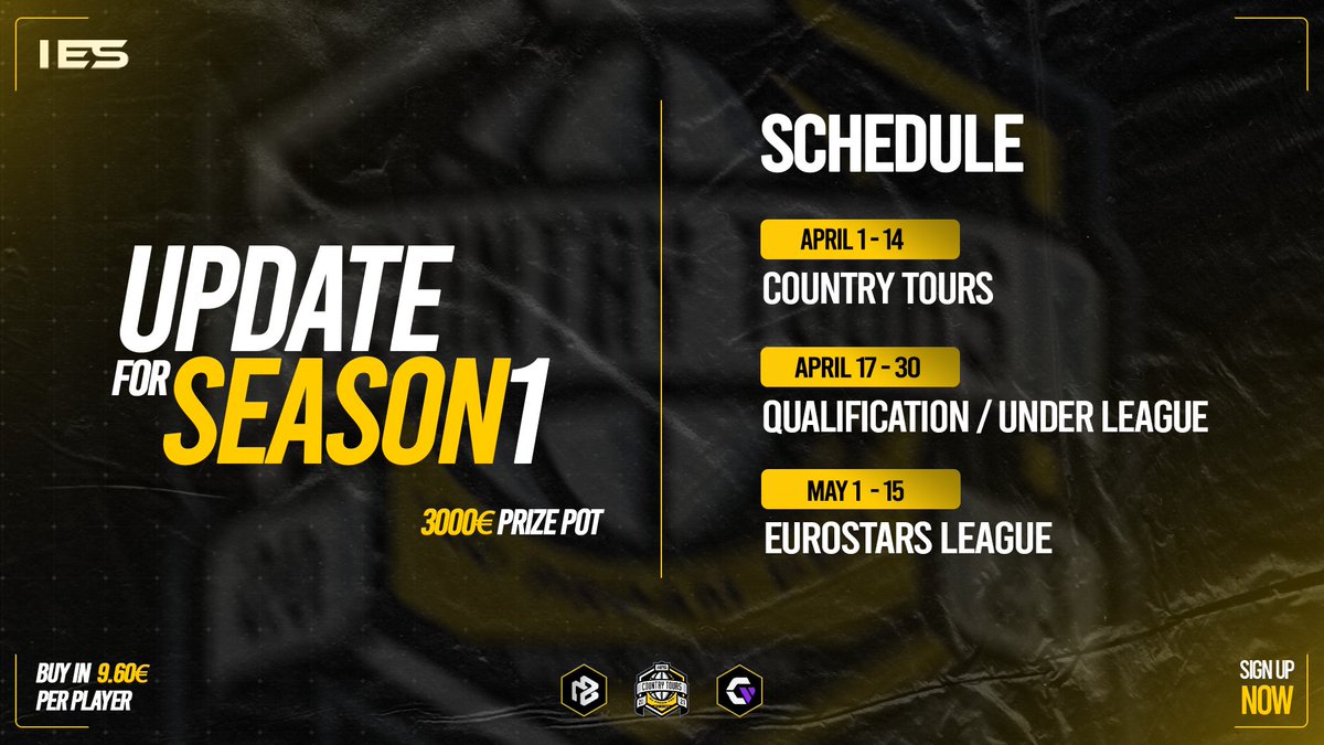🗝️ 𝐊𝐞𝐲 𝐔𝐩𝐝𝐚𝐭𝐞𝐬

🔸Flat buy-in fee of €9.60 for all players with a guaranteed 3000 eur prize pot!

🔸Entrance fee into Qualification and Under League is removed and will cost €0.00!

🔸BO2 matchups will be featured throughout the season, with BO3 played in the Euro🌟!