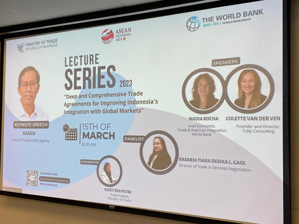 TULIP Consulting's Director @colettevdven had the pleasure of joining @Worldbank last week in Jakarta to present to Indonesian government officials a benchmarking analysis based on the World Bank's Deep Trade Agreement Database. Lots of interesting developments in this area!