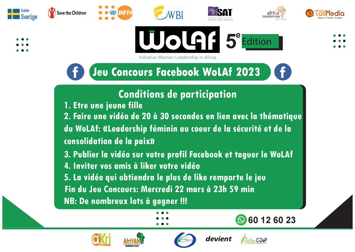Jeu concours à l'occasion du WoLAf 2023
Tentez votre chance!
#WoLAf
#jeunesFilles