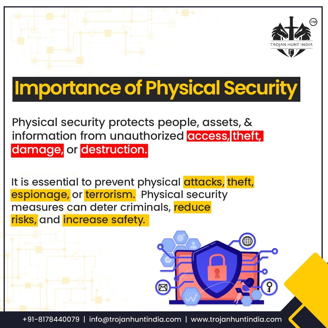 trojanhunt_llp's tweet photo. Protecting Your Assets: The Vital Importance of Physical Security
.
.
Get in touch with us: +91 8178440079
Visit our website: https://t.co/o8ZQY7aEGI
.
.
#trojanhuntindia #trojanhunt #SecurityAwareness #Locks #Doors #BiometricScanners #KeyCardReaders #SecurityBreaches https://t.co/OJOP2ZPbMf