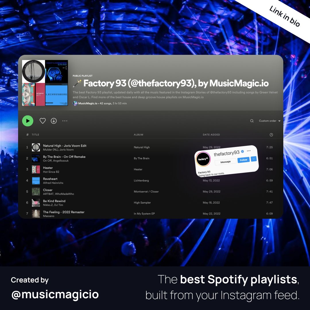 musicmagicio's tweet photo. Discover what @thefactory93 sounds like with our playlist made with magic by @MusicMagicio 🪄 #nowplaying #spotifyplaylist #playlist #musicplaylist https://t.co/RiExUiY25w https://t.co/6bqtwzIMIq