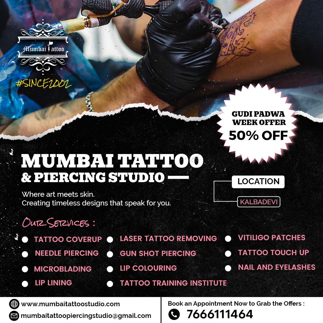 bigguystattoos's tweet photo. 50% Off on All Tattoos - Gudi Padwa Week Offer!

Express yourself with Mumbai Tattoo &amp; Piercing Studio's wide range of services including Permanent Tattoo, Tattoo Cover Up, Laser Tattoo Removal, Body Piercing, and many more.

#mumbaitattoo #mumbaitattoostudio #tattoo  #piercing https://t.co/GcKlXgDba5