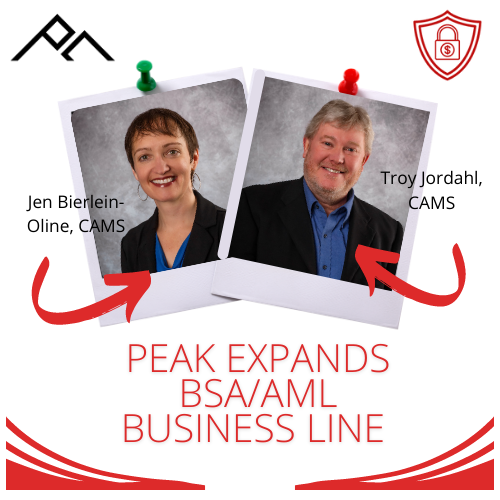 peakconsultllc's tweet photo. 📢Peak Consulting expands BSA/AML services by adding duo of Troy Jordahl and Jen Bierline-Oline 

⬇️Read all about it here⬇️
https://t.co/keZAwJz1rI

#FiservPremier #BSA/AML #FCRM #PeakTeam https://t.co/dCwVIRkn8C