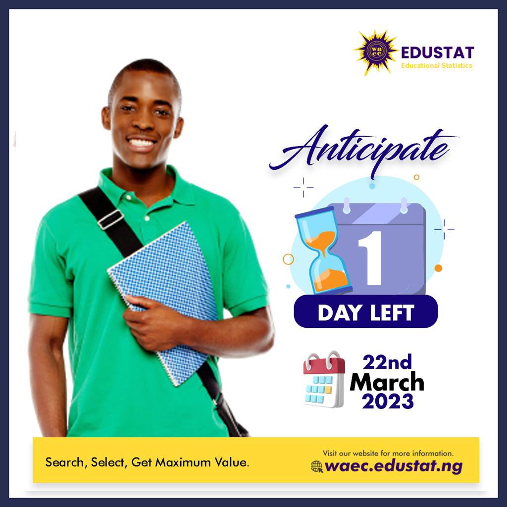 Waec_Edustat's tweet photo. The Big Announcement is finally here:

The WAEC EDUSTAT educational intelligence platform is officially going live tomorrow. 

#waec #edustat #launch educationalstatistics #intelligence https://t.co/wqv8n3E4sA