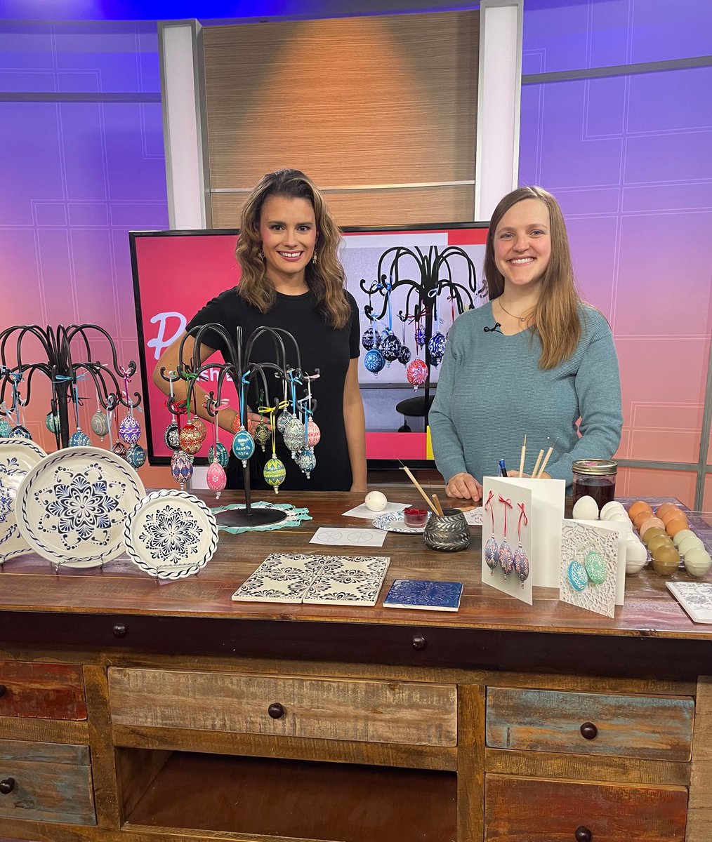 ErinnKTaylor's tweet photo. Have you ever seen a Polish Easter Egg? 
Thanks so much to Annella for stopping by Sunrise 7 and teaching us this tricky technique!
She makes it look easy - and she’s very patient with beginners like me. https://t.co/VMeznw6bSq