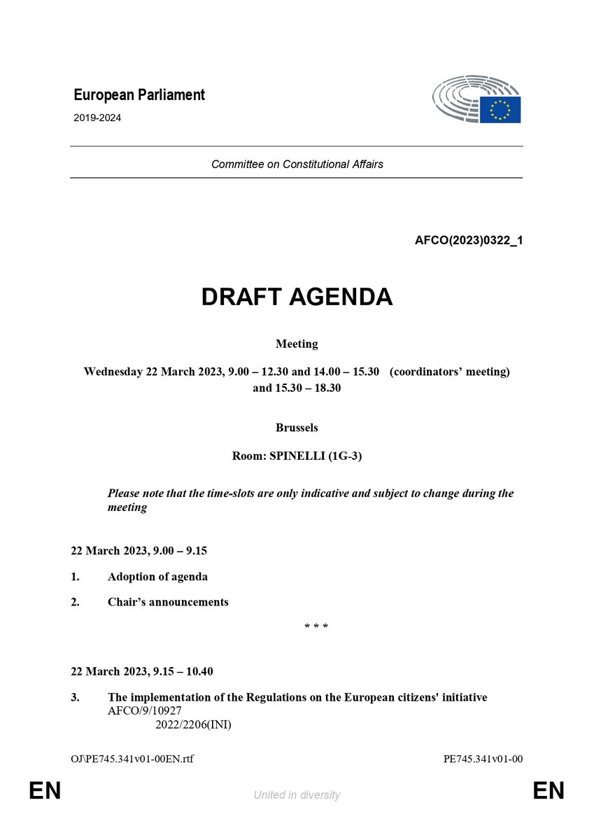 During tomorrow's meeting of the <a href="/Europarl_EN/">European Parliament</a>'s Constitutional Affairs Committee, many topics will be discussed that relate to outcomes of the Conference on the #FutureOfEurope.

Livestreams:
9h-12h30▶️ bit.ly/3luEk2R
15h30-18h30 ▶️ bit.ly/3lqkIwW

#CoFoE [1/2]