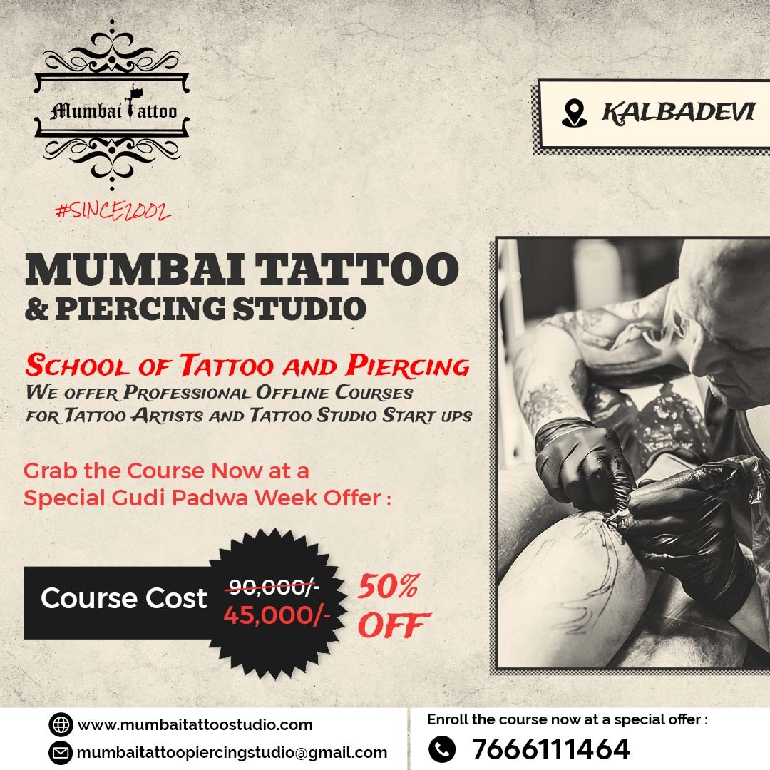 bigguystattoos's tweet photo. Become a Professional Tattoo Artist with Mumbai Tattoo &amp; Piercing Studio's Comprehensive Training Programs.
Don't Miss Our Gudi Padwa Week Offer - 50% Off on Professional Tattoo Courses.

Enroll Now
📞 7666111464

#mumbaitattoo #mumbaitattoostudio #tattoo #tattooartist #offer https://t.co/GkTO8JOXH8