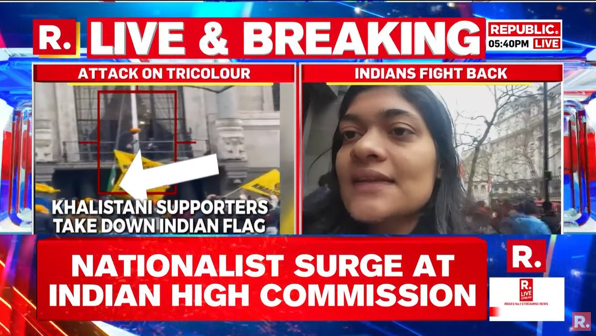 republic's tweet photo. #BREAKING | Indian diaspora protest outside the High Commission; activist speaks to Republic as Indians fight back against the Khalistani elements in London.
#IndiaHighCommission #RishiSunak #IndianDiaspora #London #Khalistanis
https://t.co/ge3J2OVybC https://t.co/Se3klUM8Z9