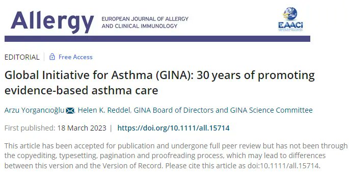 Global Initiative for #Asthma (GINA): 30 years of promoting #evidence-based #asthmacare buff.ly/3Z3l3mX