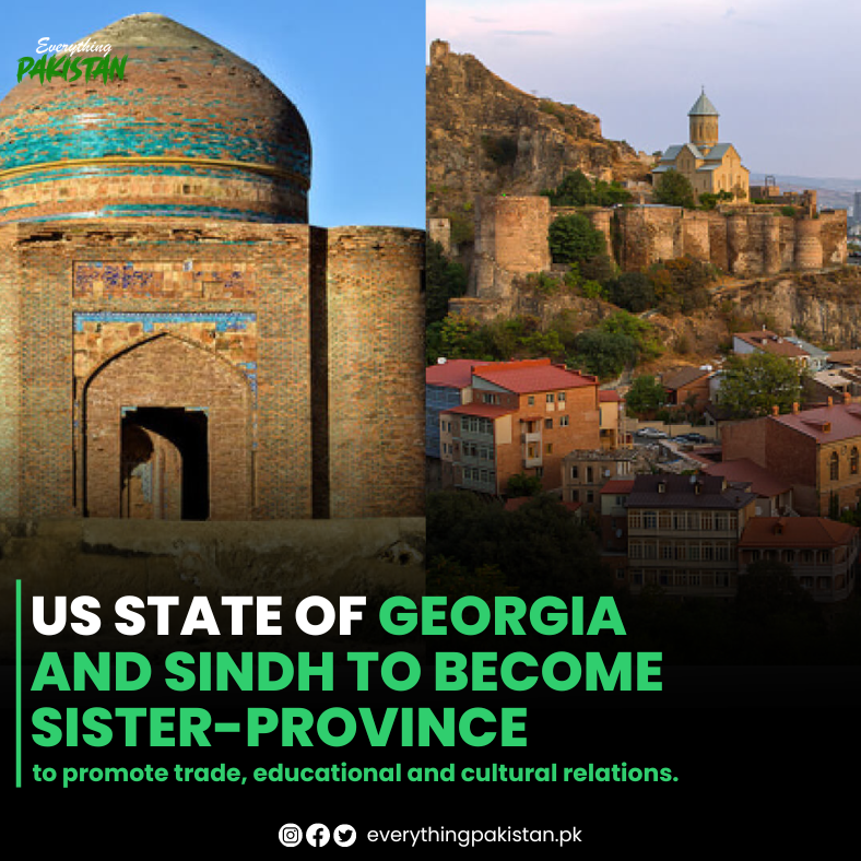 The US state of Georgia and Sindh will sign sister-province agreement to promote trade, educational and cultural relations. 

#Georgia #Sindh #sisterprovince #sisters #province #education #tourism #usa #unitedstates #enviornment #pakistaniamerican #Pakistan #everythingpakistan