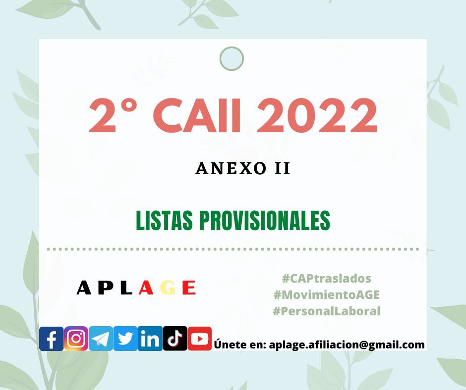 pablomorgadefer's tweet photo. CONCURSO TRASLADOS ANEXO II DEL IV CONVENIO - SEGUNDA CONVOCATORIA 2022.

ADJUDICACIÓN PROVISIONAL.
Anexo I - Listado provisional d puestos adjudicados https://t.co/y7qiMcelOD
Plazo alegaciones: 22 al 28 de marzo 2023,ambos incluidos.
+info: https://t.co/ACrRmLMOCI

#CAII #APLAGE https://t.co/8DbZuL6YUs