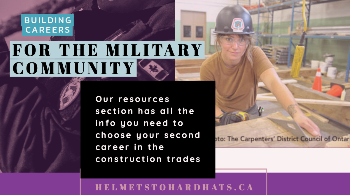 Questions about transitioning from the Forces to civilian construction trades? Visit our resources here: helmetstohardhats.ca/en/military.htm
or contact us about which second career trade is best for you. #skilledtrades #CadetsCanada #Veterans #ONjobs #helmetstohardhats #construction