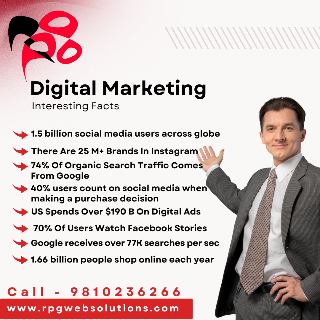 Unlock the Power of Digital Marketing with Insider Facts and Proven Strategies! visit - linktr.ee/rpgwebsolutions
#DigitalMarketingFacts #DigitalMarketingInsights #MarketingResearch #MarketingTrends #DigitalMarketingFigures #OnlineMarketingFact #SocialMediaMarketingStats  #SEO #PPC