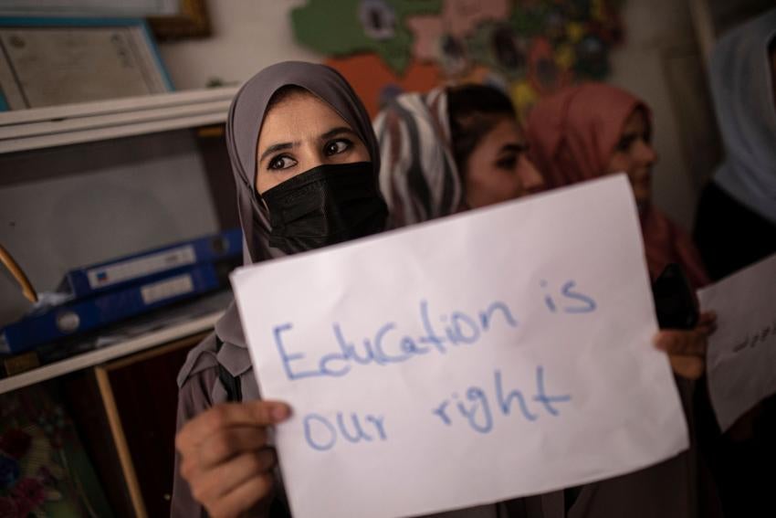 ZubaidaAKBR's tweet image. Another academic year starts in Afg while teenage girls are banned from attending school. Teachers tell me in Jawzjan province Taliban burn books above sixth grade so girls won't be allowed to continue learning in secret home schools.
This is gender apartheid.