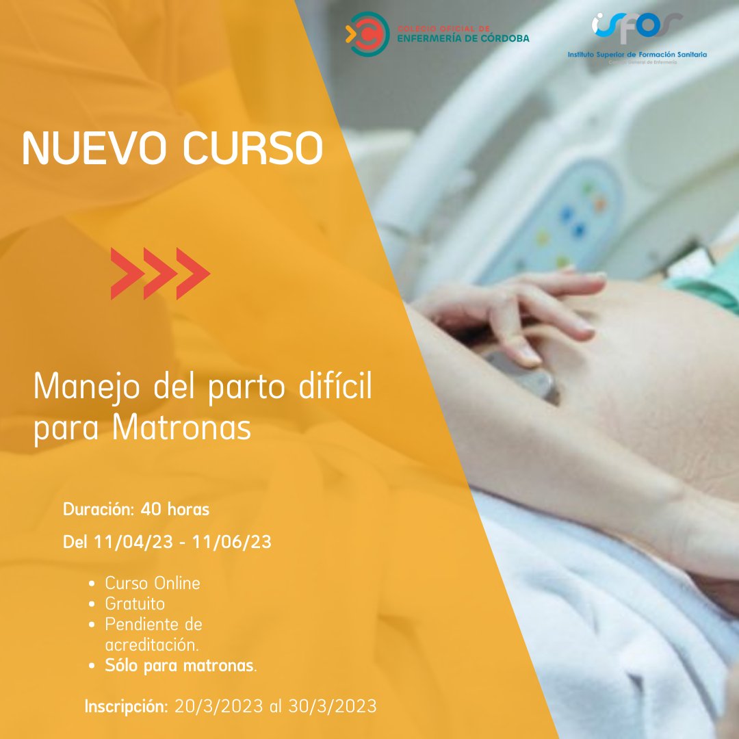 COECordoba's tweet photo. 📢 Si eres matrona, te interesa este nuevo curso online gratuito del @COECordoba #InstitutoISFOS. Inscripciones hasta el 30 de marzo. https://t.co/gK41pWZ3Ai https://t.co/6GkctNOlsx