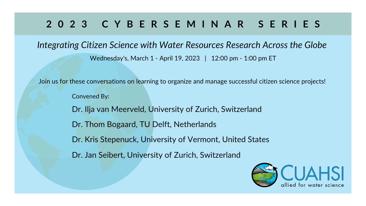 Register for this week's cyberseminar, Starting simple (part II): Basic methods for water quantity monitoring! If you're interested in getting involved, there are still spots available for pop-up presentations from the community! Details at the link us06web.zoom.us/webinar/regist…