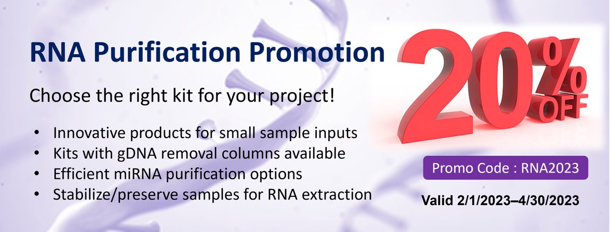 DMARKBIO's tweet photo. Check out our RNA purification promo today and save 20% with code RNA2023

https://t.co/WjrlTa0gGY https://t.co/Ny1Xh8dk5P