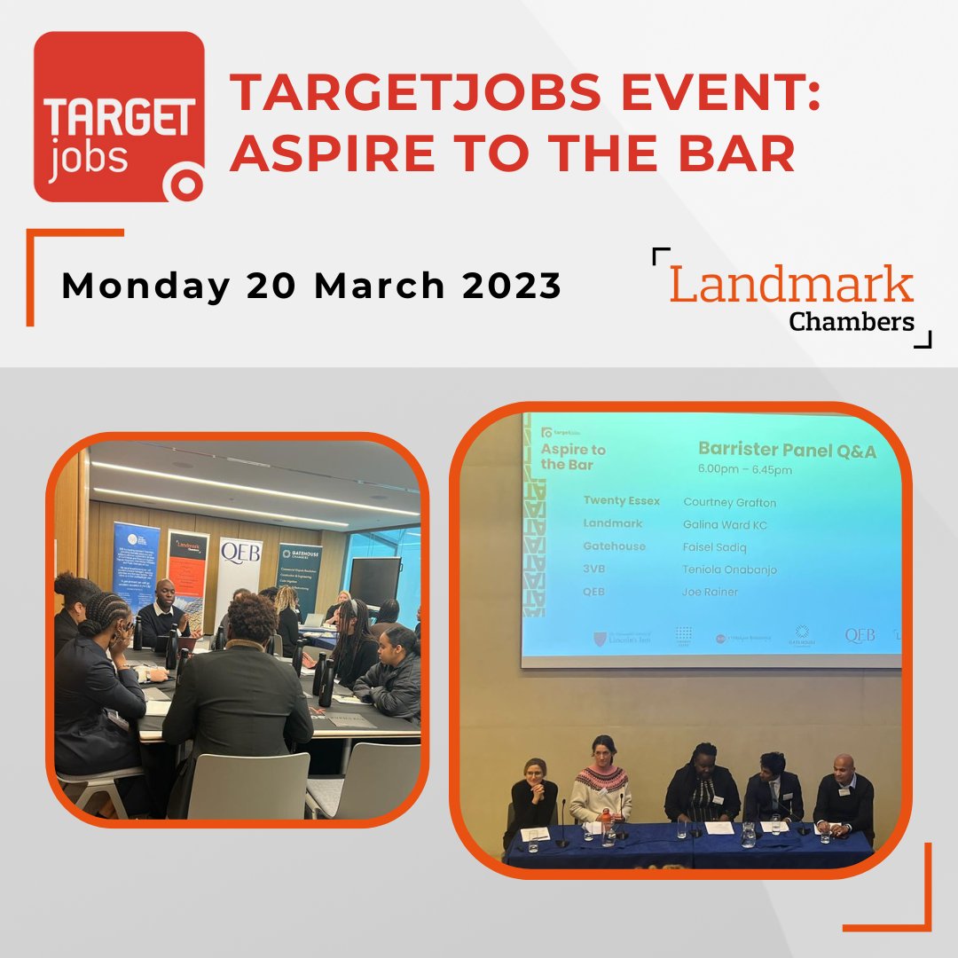 Landmark Chambers (@landmark_lc) on Twitter photo TargetJobs’ Aspire to the Bar Pupillage Event
Yesterday, Galina Ward KC, <a href="/jleanLC/">Jacqueline Lean</a>, <a href="/JKSemakula/">Joel Semakula</a> and <a href="/cbish93/">Charles Bishop</a> participated in the inaugural <a href="/targetjobsUK/">targetjobs</a> Aspire to the Bar event at Lincoln’s Inn.
For more information on Landmark Chambers' Pupillage, visit: bit.ly/2FEMJf2 TargetJobs’ Aspire to the Bar Pupillage Event
Yesterday, Galina Ward KC, <a href="/jleanLC/">Jacqueline Lean</a>, <a href="/JKSemakula/">Joel Semakula</a> and <a href="/cbish93/">Charles Bishop</a> participated in the inaugural <a href="/targetjobsUK/">targetjobs</a> Aspire to the Bar event at Lincoln’s Inn.
For more information on Landmark Chambers' Pupillage, visit: bit.ly/2FEMJf2