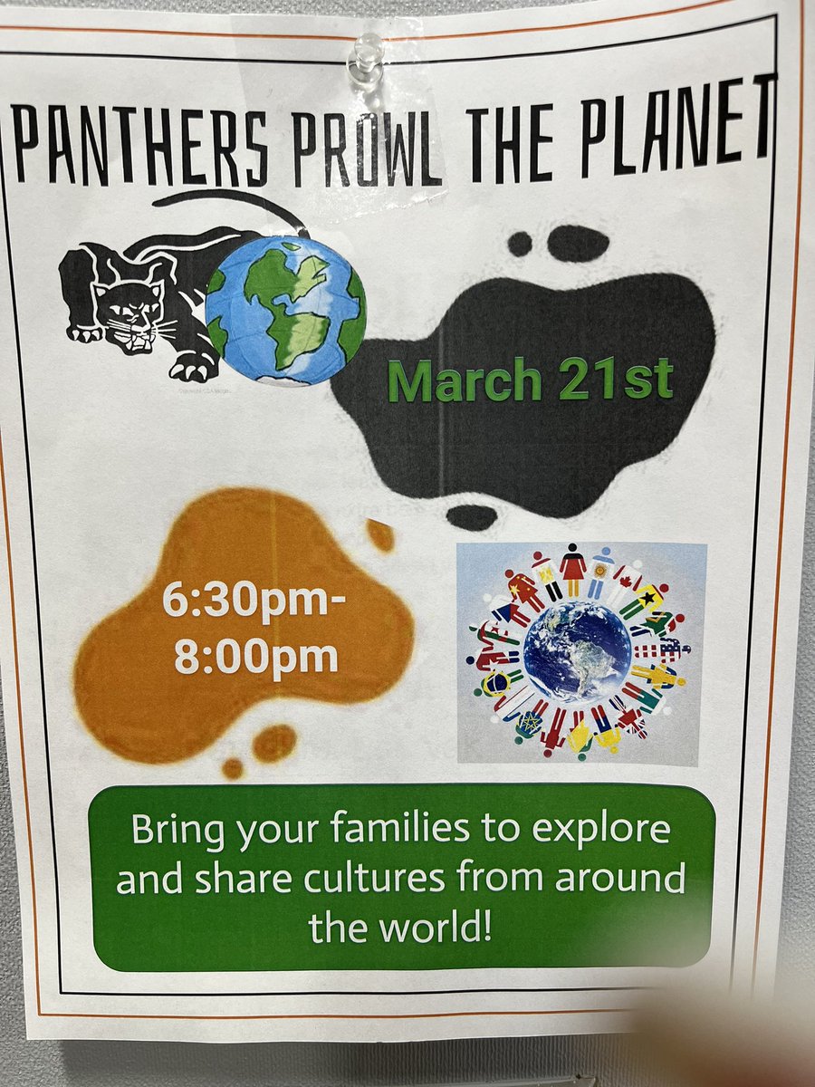 We hope you can come out and join us tonight for our Panthers Prowl the Planet event from 6:30-8:00PM to learn about the diverse world we live in! #EdisonPantherPride #YourCommunitySchools