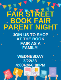 FsiaMedia's tweet photo. Join us Wednesday evening for Book Fair Family Night. It is from 4 -6 PM. We look forward seeing you at Fair Street! @GCSS_FS @FSIAprincipal https://t.co/08m9LXg44y