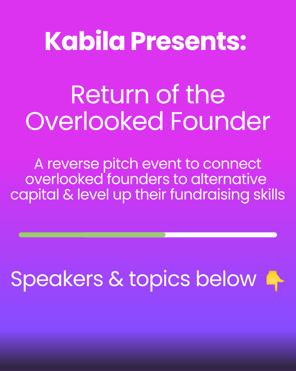 Overlooked founders, I know you're tired, because I'm tired. This event by <a href="/joinkabila/">Kabila</a> will connect you with alternative funding resources &amp; help you up your fundraising skills. 

See our amazing speakers, topics, &amp; schedule below.