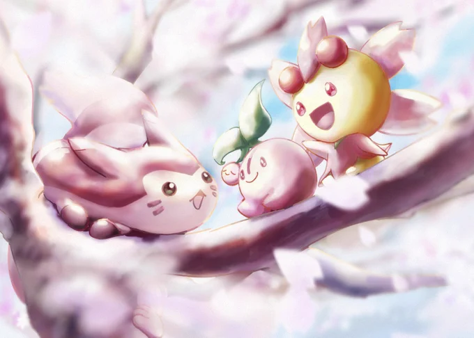 お花見特等席#春色ポケモン #ポケモンイラスト 