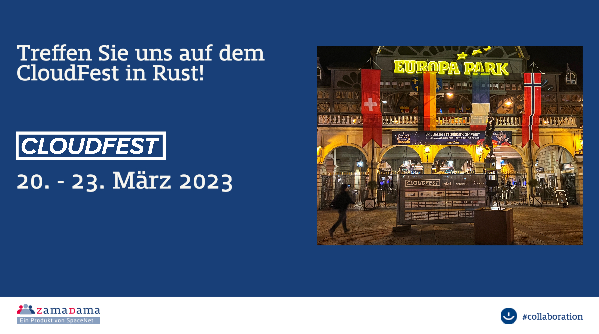 ☁ Treffen Sie uns auf dem <a href="/cloudfest/">CloudFest</a> in Rust! ☁ Das CloudFest findet vom 20.-23.03.23 im Europa-Park statt &amp; bietet einen spannenden Einblick in die Branche. 👀 Sie sind auch vor Ort? Melden Sie sich und wir vereinbaren ein Treffen! 📧 📞➡ zamadama.de/kontakt #cloudfest