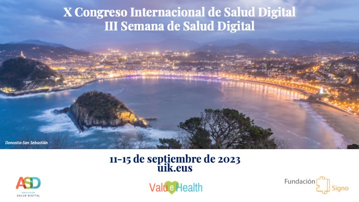 ➡️ X #Congreso Internacional de #SaludDigital #eHealthDonostia2023 ⬅️

Avances en la Salud Digital Basada en #Valor con experiencias y lecciones aprendidas.

🗓 11-15 septiembre
🖥 Presencial y online
🏢 Fundación Signo y <a href="/ASaludDigital/">Asoc. Salud Digital</a> 
🔗 <a href="/uik_eus/">UIK</a>: uik.eus/es/curso/x-con…