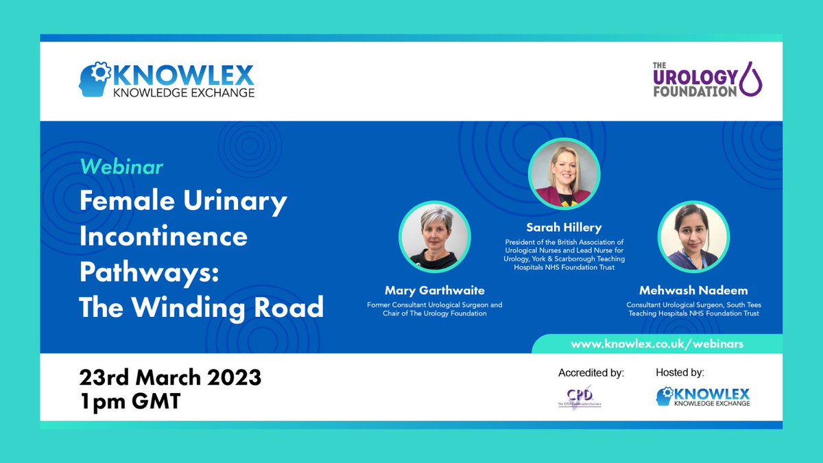 TUF_tweets's tweet photo. TUF Chair @GarthwaiteMary, @BAUNPresident Sarah Hillery and urology consultant @Mehwash_Nadeem will look at the wider issues surrounding female urinary incontinence in a #Knowlex webinar on Thu 23 March at 1pm. For more information and to register, visit https://t.co/5D8k6e2vGI https://t.co/us8q50co9c