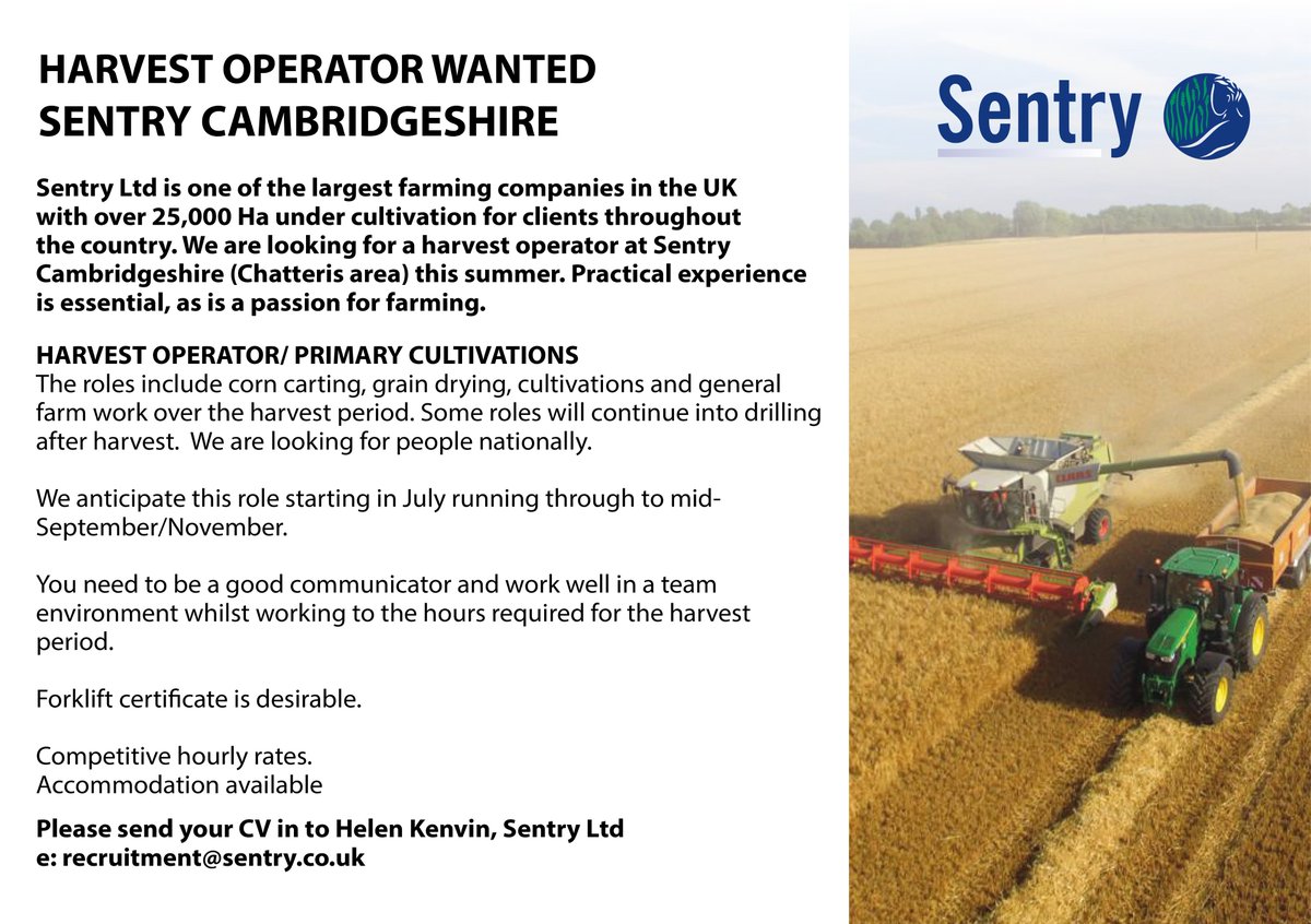 We have a fantastic opportunity for a harvest operator based in Cambs.  Would suit a hard working person with a passion for agriculture.  

#harvest #agriculture #farming