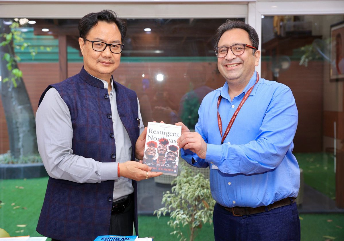 ashishkundra's tweet photo. Was a privilege to present a copy of my book -‘A Resurgent Northeast’ to Mr @KirenRijiju Honourable Union Law minister - the most visible face of the region in Delhi . https://t.co/U4pgukJuFy