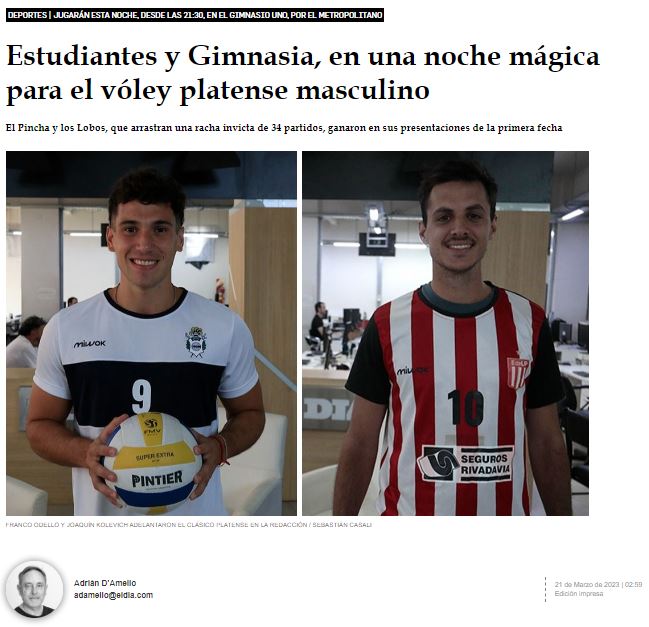 #Voley #EDLP #GELP Una noche especial para el vóley platense. Por primera vez en la historia se jugará el clásico platense masculino. Estudiantes y Gimnasia se miden, a las 21:30, en <a href="/EstadioHirschi/">Estadio UNO</a> x la 2da. fecha del torneo Metro de Primera.
📰<a href="/eldialp/">Diario EL DIA de La Plata</a>
eldia.com/nota/2023-3-21…