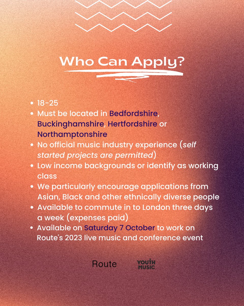 💥 We're delighted to announce the Route Placement Programme, providing three young people real life work experience at established companies in the live music sector. For more info and ways to apply head to 👉 bit.ly/routeplacement