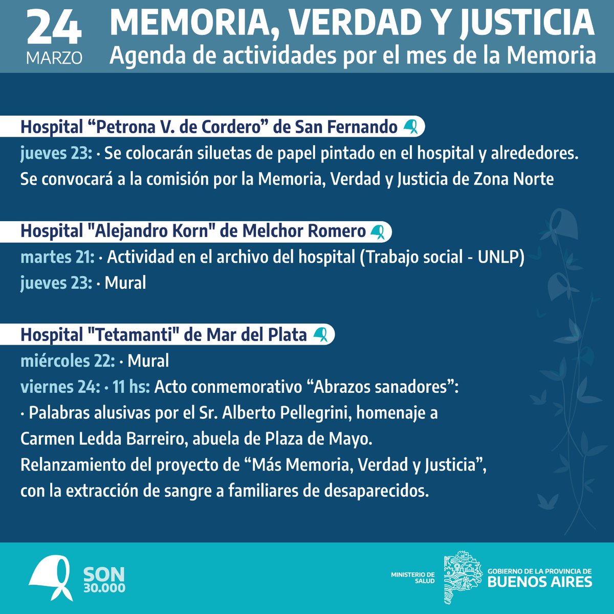 HospitalesBAP's tweet photo. En el mes de la memoria, los hospitales de @BAProvincia conmemoran el 24 de marzo, Día por la Memoria, la Verdad y La Justicia con diversas actividades.

Mantener viva la Memoria para poder decir #NuncaMas.
Hilo👇 https://t.co/DnCxrRfRPO