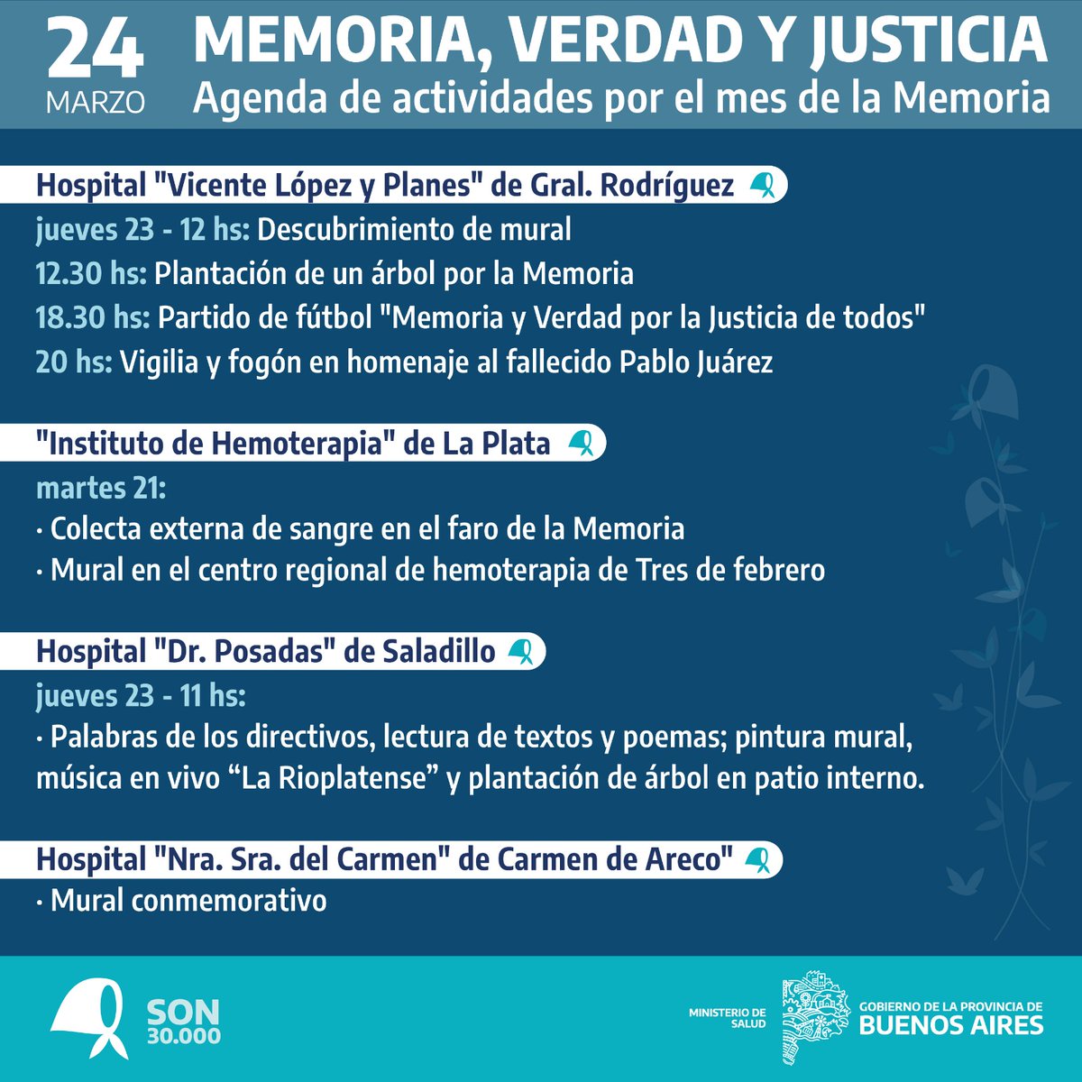 HospitalesBAP's tweet photo. En el mes de la memoria, los hospitales de @BAProvincia conmemoran el 24 de marzo, Día por la Memoria, la Verdad y La Justicia con diversas actividades.

Mantener viva la Memoria para poder decir #NuncaMas.
Hilo👇 https://t.co/DnCxrRfRPO