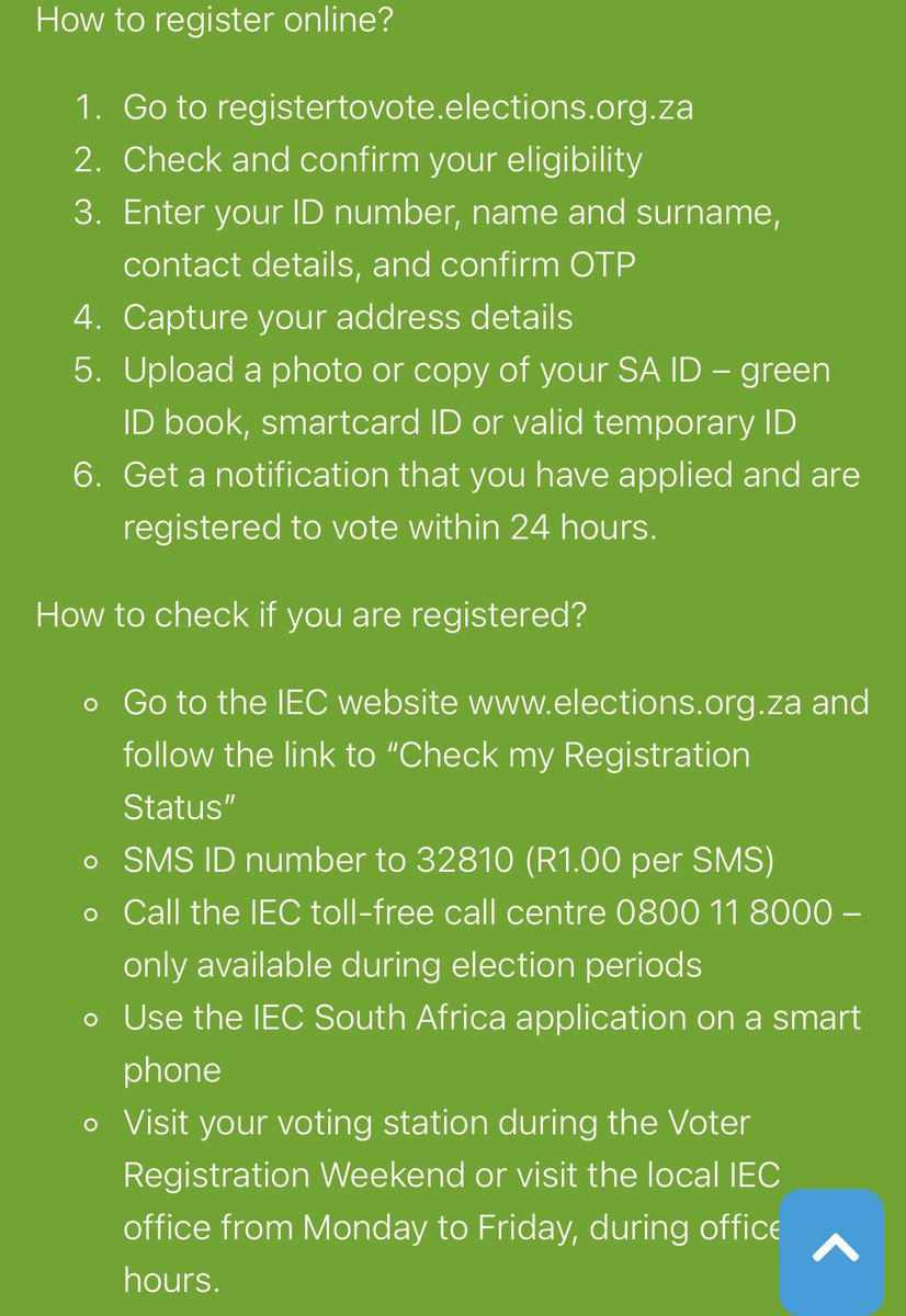 Revolutionary greetings, please use the link below to register for the upcoming national and provincial elections. It is imperative that as the youth, we take the first step to having our voices heard. #RURegistered? 

registertovote.elections.org.za/voter-online-r…
