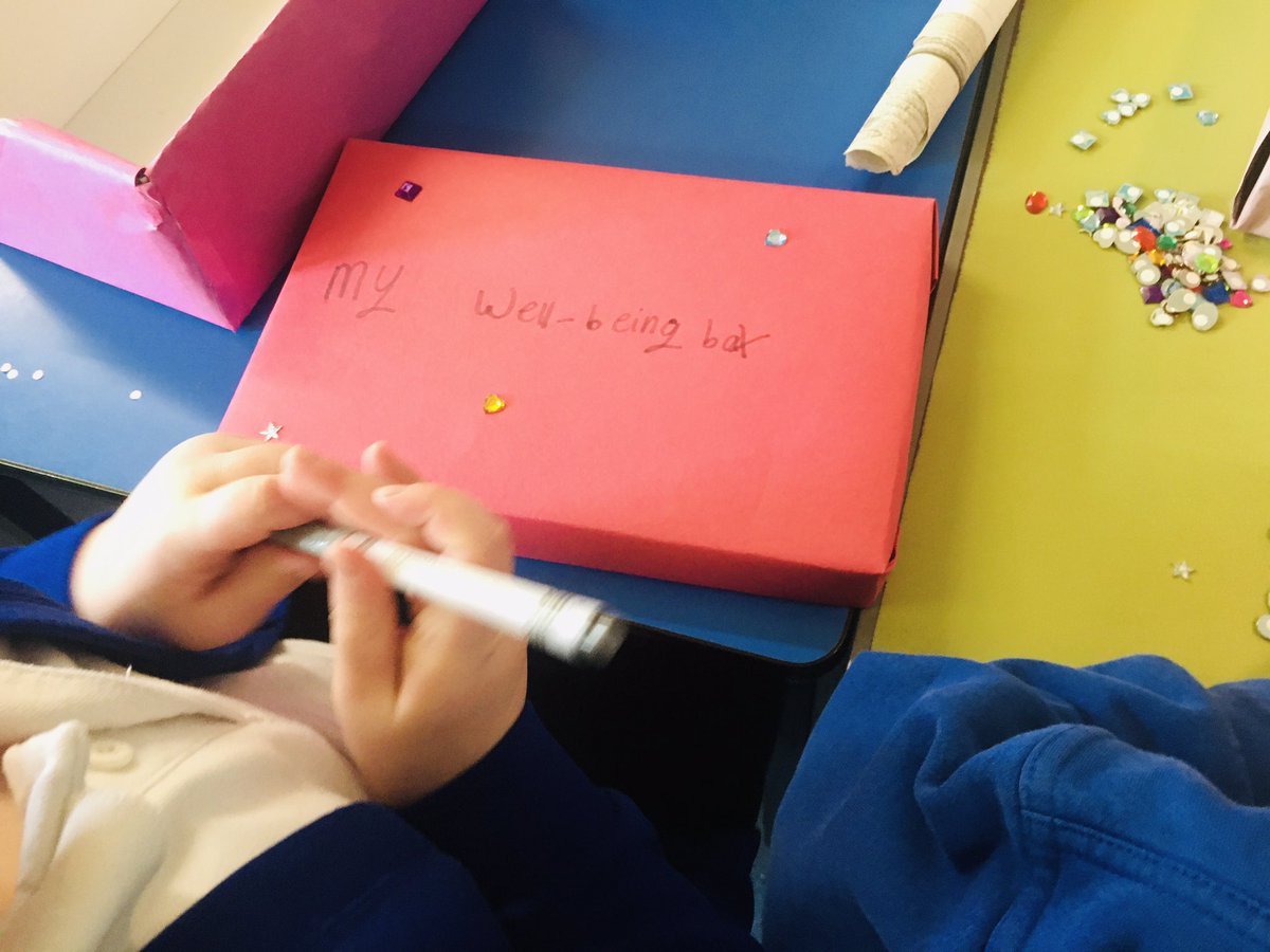 CrynalltPrimary's tweet photo. The well-being champions are making well-being boxes. They are going to put things in the box that make them feel happy, calm and safe. #NewCurriculumForWales #Cryp1 #Cryp2 #Cryp3 #CrypHealthyConfident #CrypWellbeing https://t.co/WlCMxMjNzi