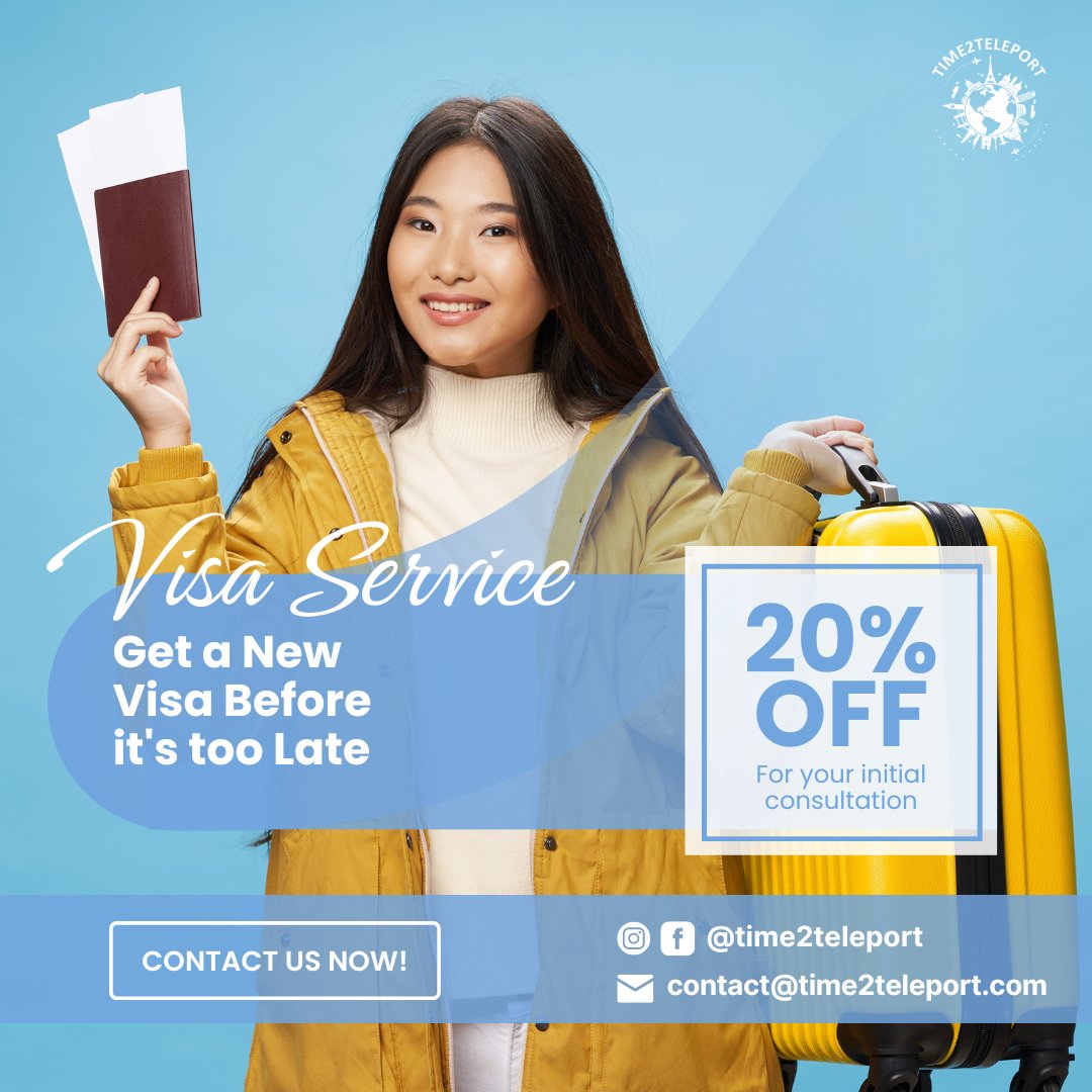 time2teleport's tweet photo. Don't let an expired visa hold you back! Secure your travel plans with our hassle-free visa services and enjoy a discount of 20%.
#Time2Teleport #VisaServices #VisaAssistance #VisaApplication #TravelVisa #TourismServices #TravelAgency #TourAndTravel #TravelPackages #TravelExpert https://t.co/BmhILz08I6