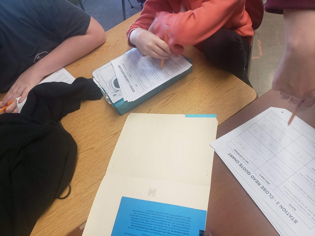 DPsmithteach's tweet image. Refugee -End of novel stations review before final test for ELA8. All learners engaged and working together in groups! Love coteaching with @MrsRamicone @DeerParkHS