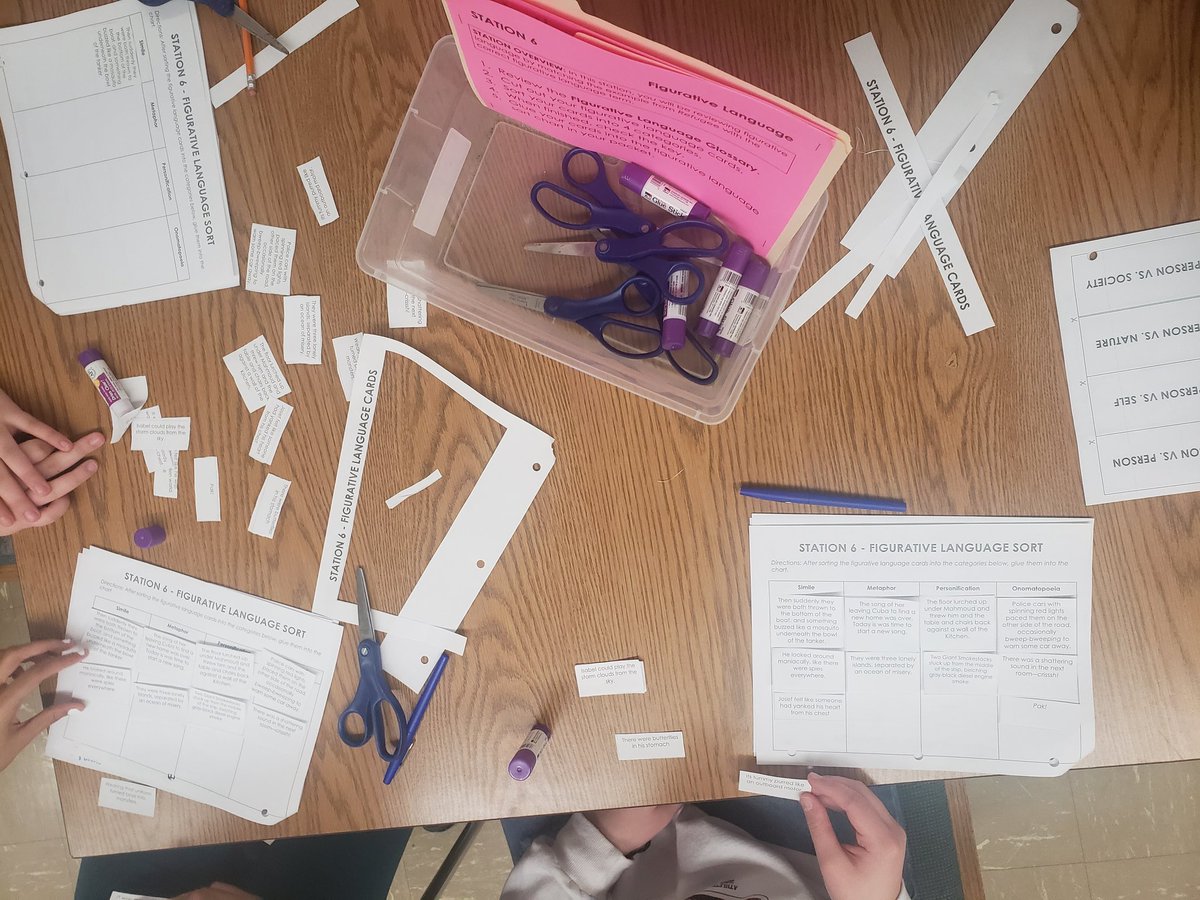 DPsmithteach's tweet image. Refugee -End of novel stations review before final test for ELA8. All learners engaged and working together in groups! Love coteaching with @MrsRamicone @DeerParkHS