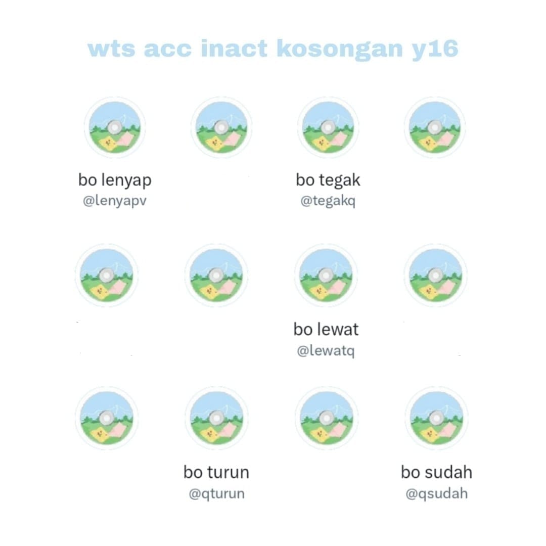 WTS ACC INACT KOSONGAN Y16

-usn mulchar 
-verif all (nomor luar no mastip)
-GO GREEN ALL
-masuk ht mt
-avail space+circle tergantung dev.
-dpt data acc lengkap

price 8k/acc
#zonauang #zonaba