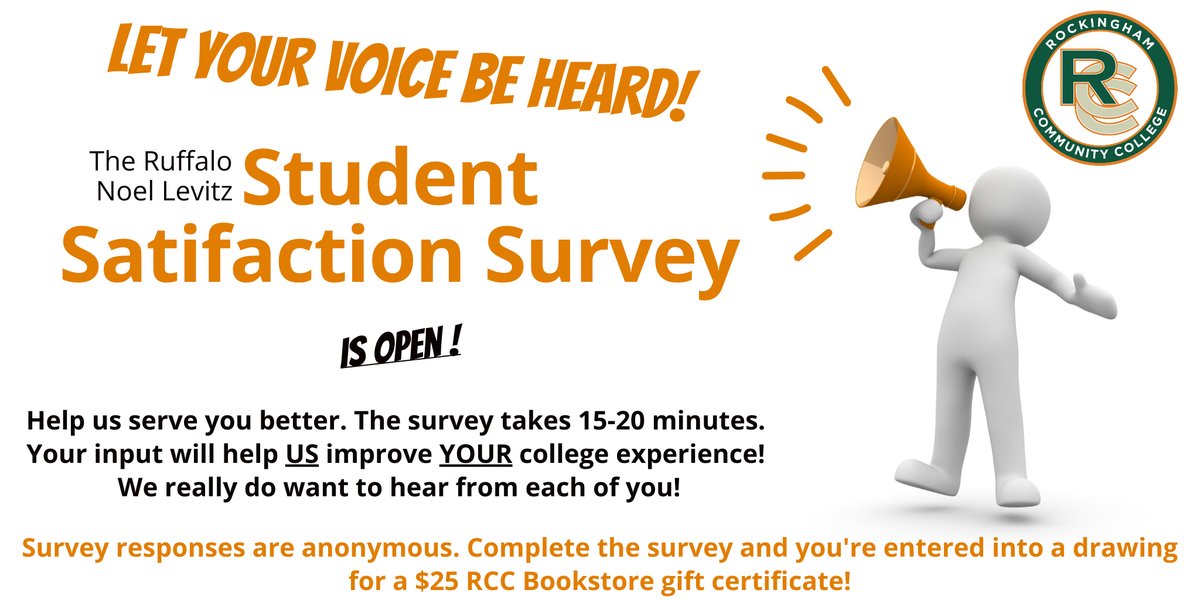 The RCC student survey is open - check your email for details! We 💛 you and want to serve you better - we just need to know your thoughts!
