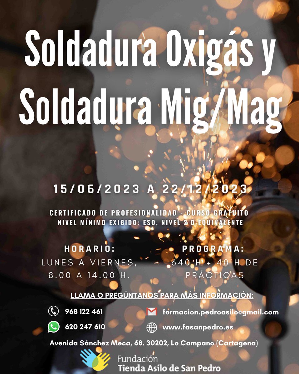 FundacionTASP's tweet photo. ¡Abierto ya el plazo de inscripción para el curso de SOLDADURA OXIGÁS Y SOLDADURA MIG/MAG!

Requisito de acceso: titulación E.S.O., Competencias Clave Nivel 2, equivalente o superior.

#fasanpedro #soldadura #soldaduramigmag #soldaduramigmag #soldaduraoxigasemigmag https://t.co/UEEdHiSvKh