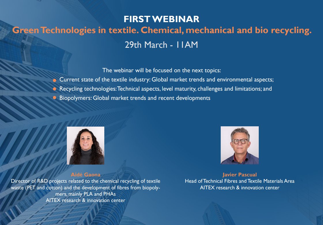 IDEAMCluster's tweet photo. Join the @xBUILD_EU webinar series!

*First Webinar*
➡ 'Green technologies in textile, chemical, mechanical and bio recycling'
➡ 29th March, 11am CEST
➡ Register: https://t.co/iznhBGRJOV

Webinar Brochure: https://t.co/2jLT5LNYKo https://t.co/B9aMCBn45T