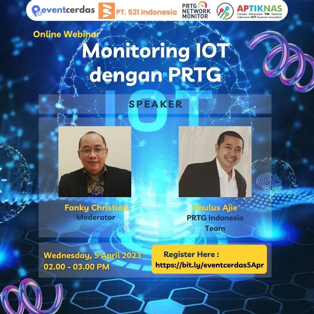 eventcerdasid's tweet photo. Memastikan keamanan pada perangkat IoT anda maka solusi PRTG dapat membantu memonitoring perangkat yang ada diperusahaan/Instansi anda.
Ikuti pembahasan lengkapnya pada :
Hari, Tanggal : Rabu, 05 April 2023
Jam : 14.00 - 15.00

Narasumber : Paulus Ajie, … https://t.co/gGGulS6rNZ https://t.co/J38ZPu57bv